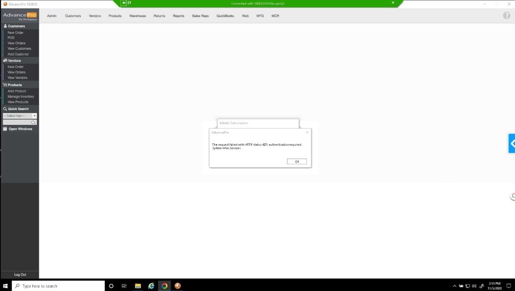 The request failed with HTTP status 407 authenticationrequired.System..Services
